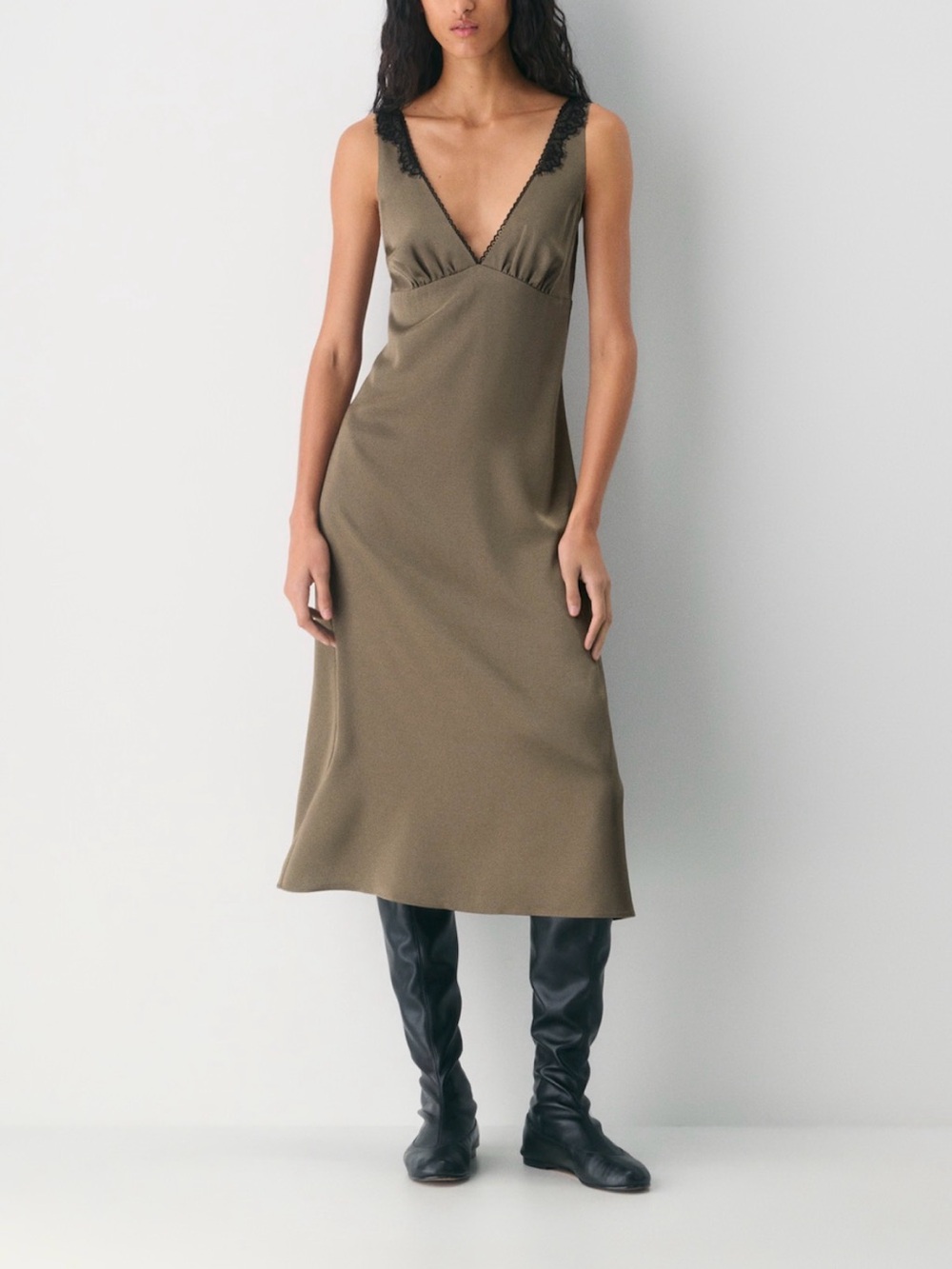 Aritzia Pavilion Satin Dress in taupe size S. Never worn.